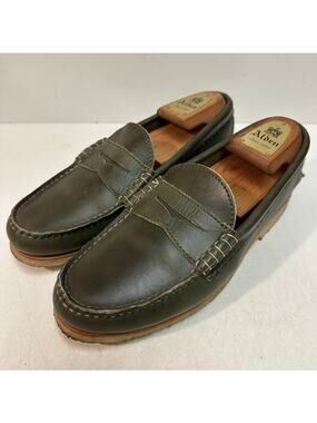 WORN ONCE Quoddy True Penny Loafers Olive Green Handsewn Chromexcel Crepe 8 D
